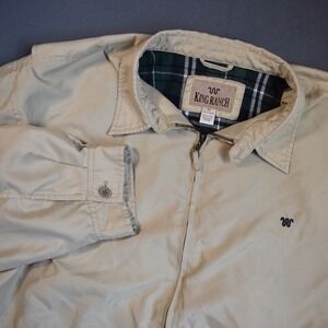 King Ranch Saddle Shop Harrington Jacket X-Large Windbreaker Plaid Lined Tan